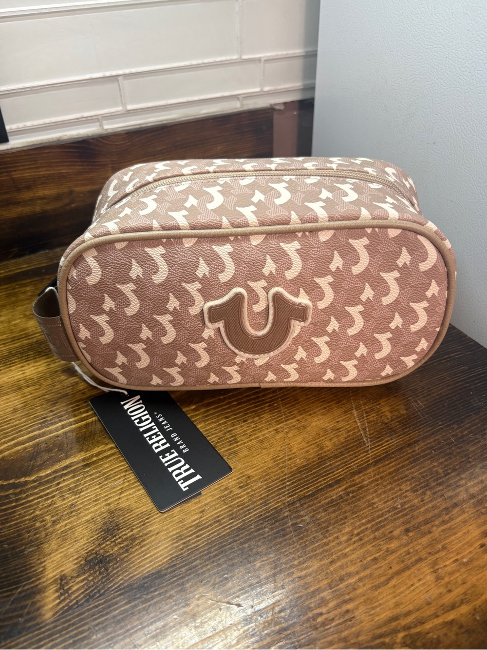 True Religion Tan Travel Toiletry Bag